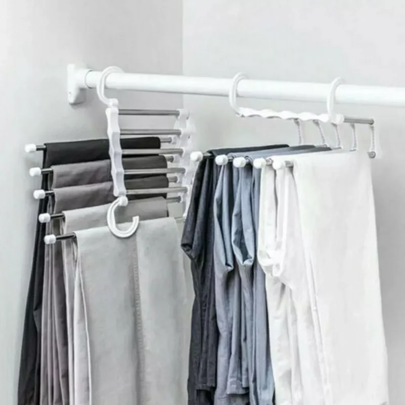 

Newest Multifunction 5 in 1 Pant rack shelves Stainless Steel Clothes Hangers Multi-functional Wardrobe Magic Hanger