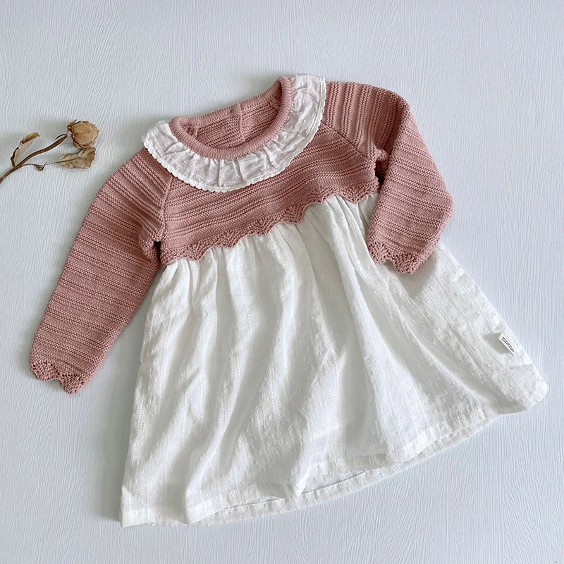 

2023 Pastoral Syle Kids Sweaters Sisters Clothes Mathcing Knitted Knit Flowers Dress Baby Girls Rompers Party