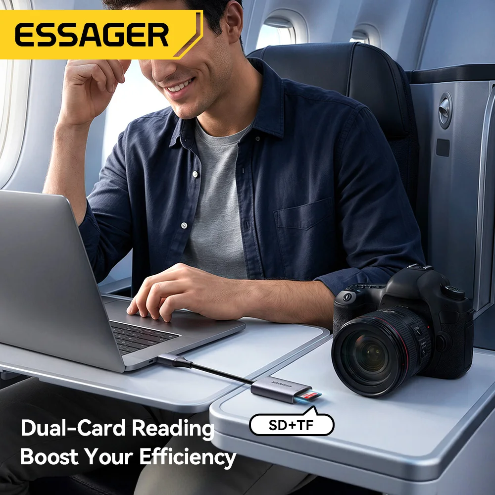 Фото Устройство для чтения карт памяти Essager SD4.0 312 МБ/с, адаптер USB Type-C для карт памяти SD, MicroSD, TF для ноутбуков, ПК, iPhone, Huawei, MacBook, Windows №5