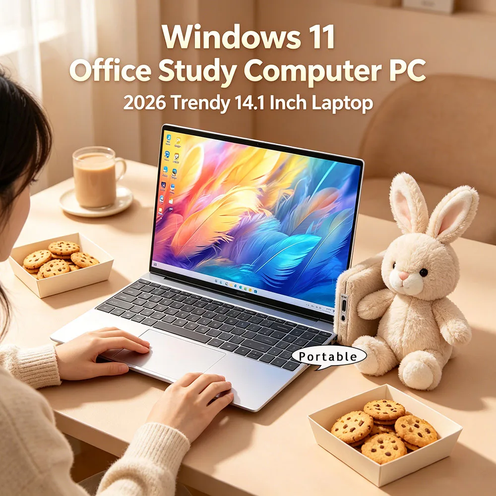 Фото Новый ультратонкий ноутбук 14.1 дюйма, 16 ГБ ОЗУ, 2 ТБ SSD, игровой ПК, дисплей 1920*1080, компьютер для офиса и учебы, Windows 11 Pro, Intel N3700 №1