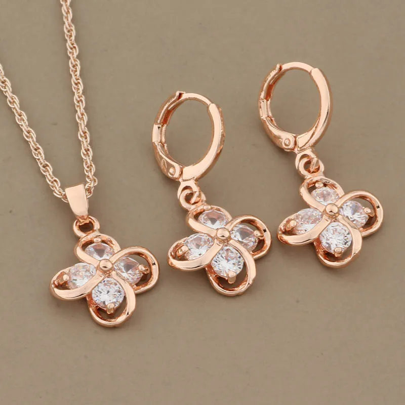 

New Beautiful Earrings Sets For Women Luxury 585 Rose Gold Color Natural Cubic Zirconia Jewelry Set Wedding Elegant Gift