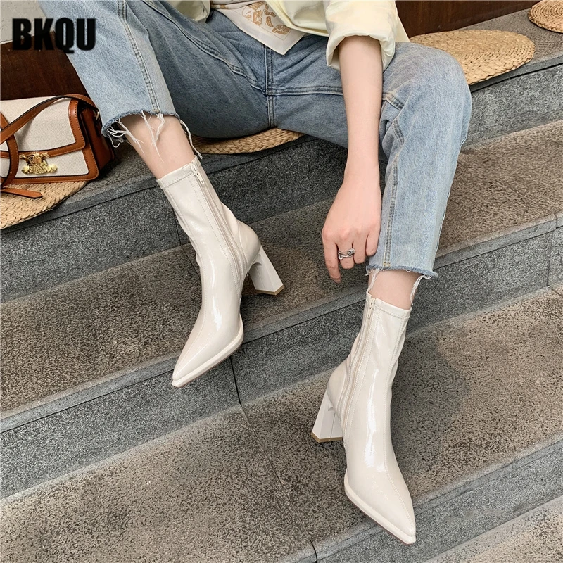 

2022 New Autumn Women Ankle Boots Pointed Toe Sexy Dress Party Ladies High Heels Zipper Pump Female Fashion Elegant Shoes Design