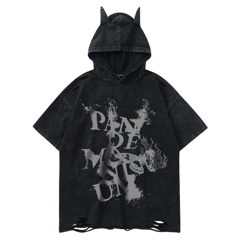 

Streetwear Men Men's Cotton T-shirt Harajuku Y2k Hooded Hip Hop Retro Kanye Anime Graphic Shirts Clothing Oversized T-shirts