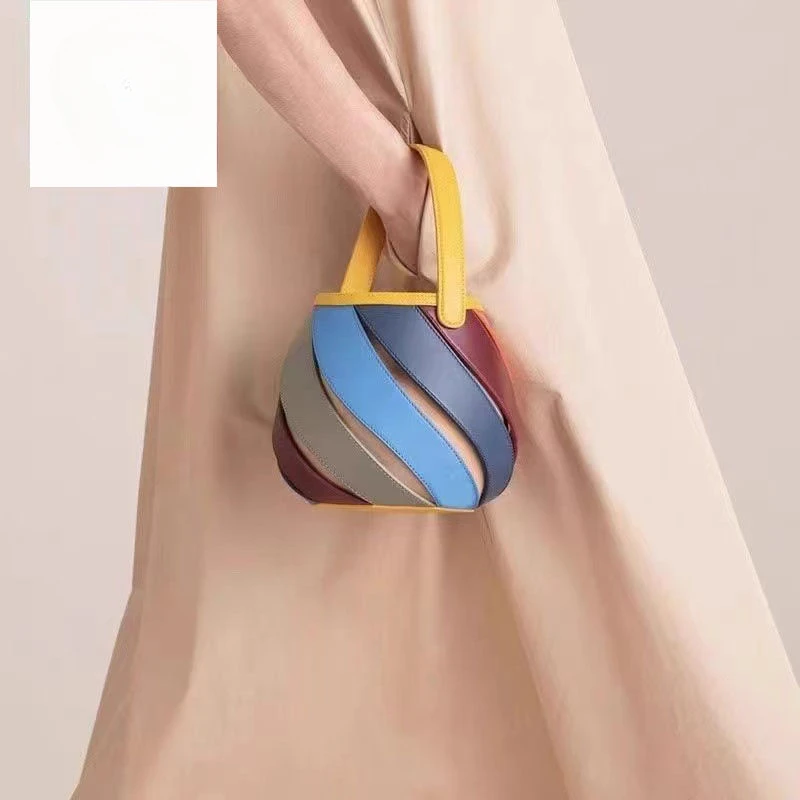 Женская Лоскутная сумка-ведро радужного цвета с верхней ручкой и геометрическим