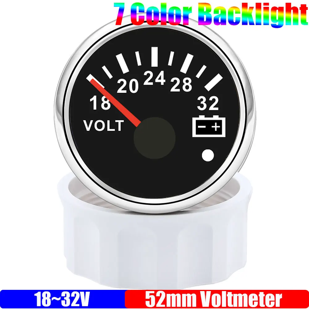 

Вольтметр 2 "52 мм для морской лодки, автомобиля, 8-16 В, вольтметр с сигнальной лампой, 7-цветный светильник, датчик напряжения, водонепроницаемый автомобильный датчик на заказ