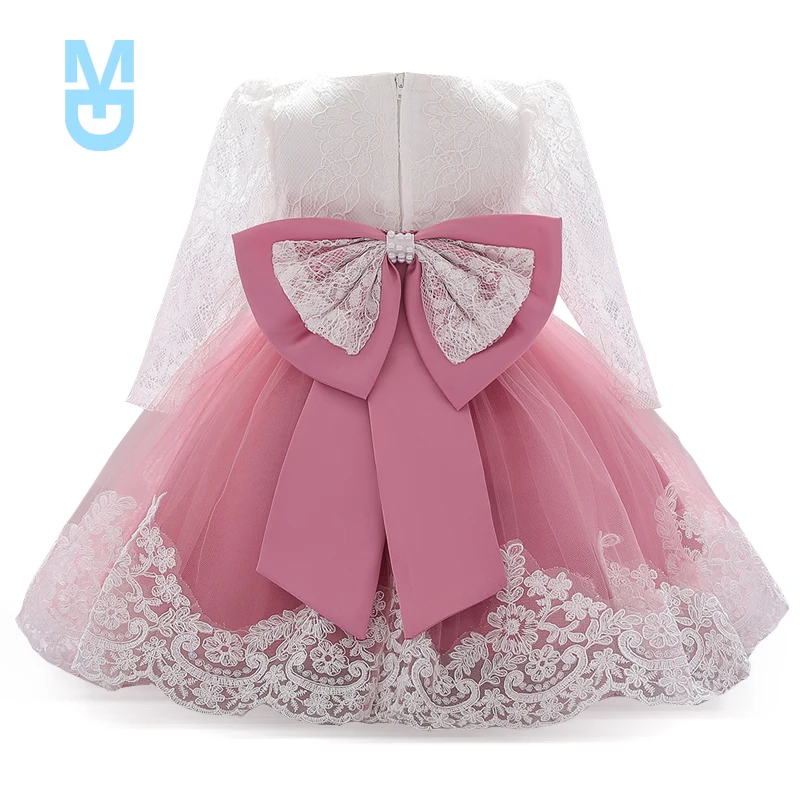 

New 2022 born Big Bow First Birthday Dress For Baby Girl Clothes Dress Long Sleeve Princess Dresses Party Ball Gown 3 12 24 Mont