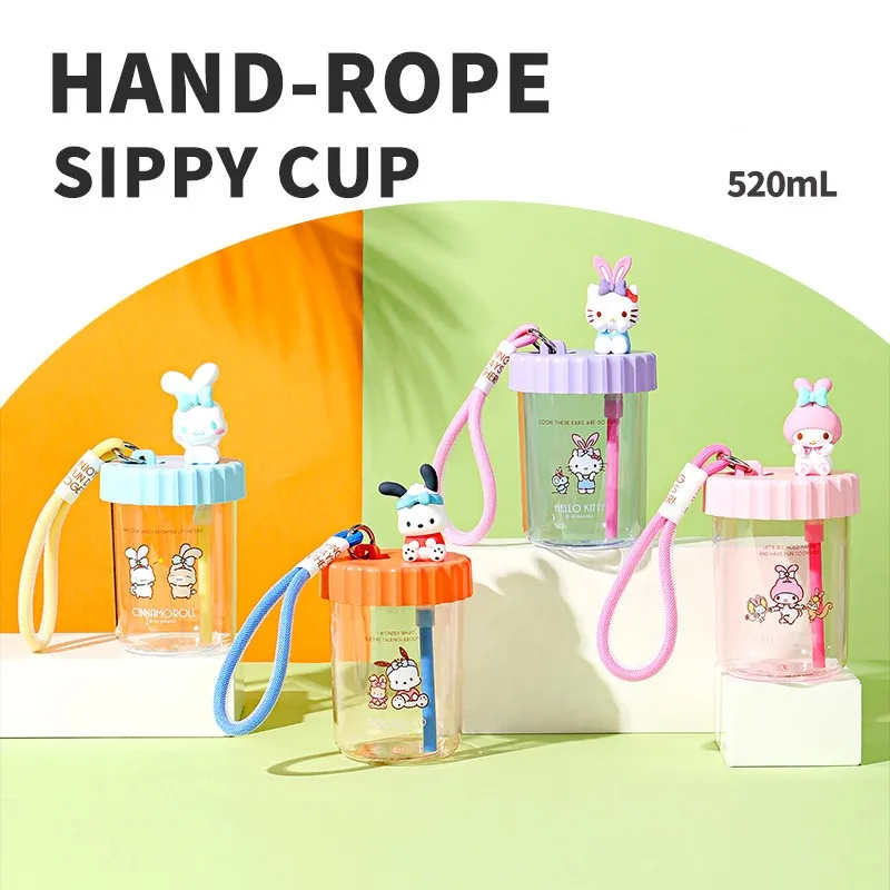 

520 мл Sanrio Ручная Веревка Sippy Cup Hello Kitty понравилось My Melody Cinnamoroll мультяшная портативная Милая пластиковая чашка подарок для детей