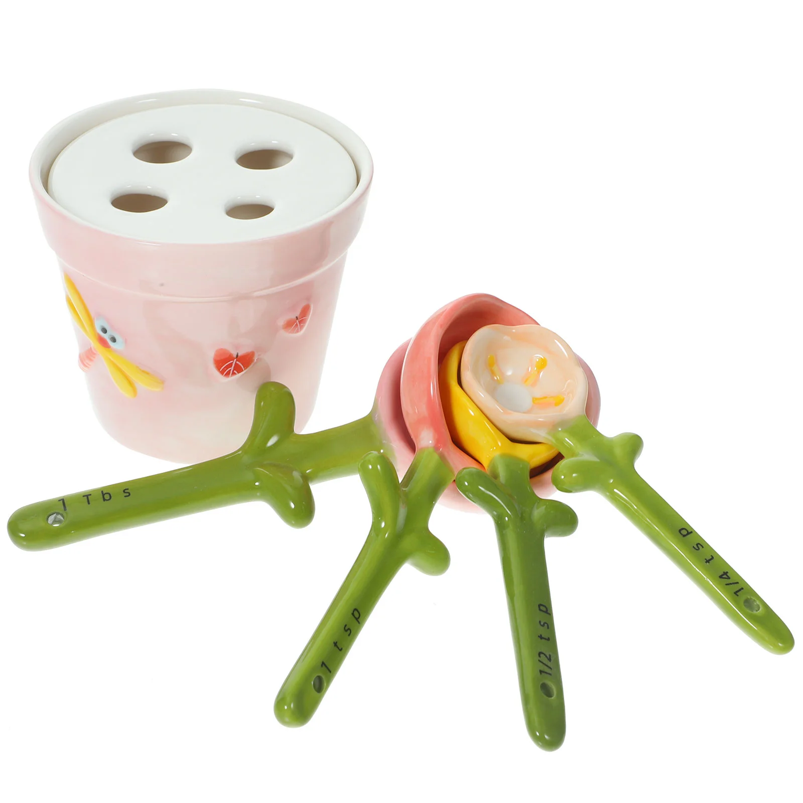 

Graduated Baking Spoon Dessert Spoons Ceramic Salt Sugar Cute Flower Ceramics Measuring With Pot