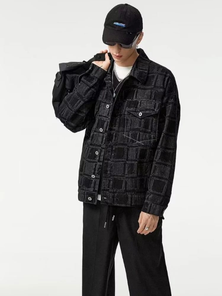 

Мужская джинсовая куртка, черная ковбойская куртка из денима, уличная одежда в стиле хип-хоп, весна-осень 2022