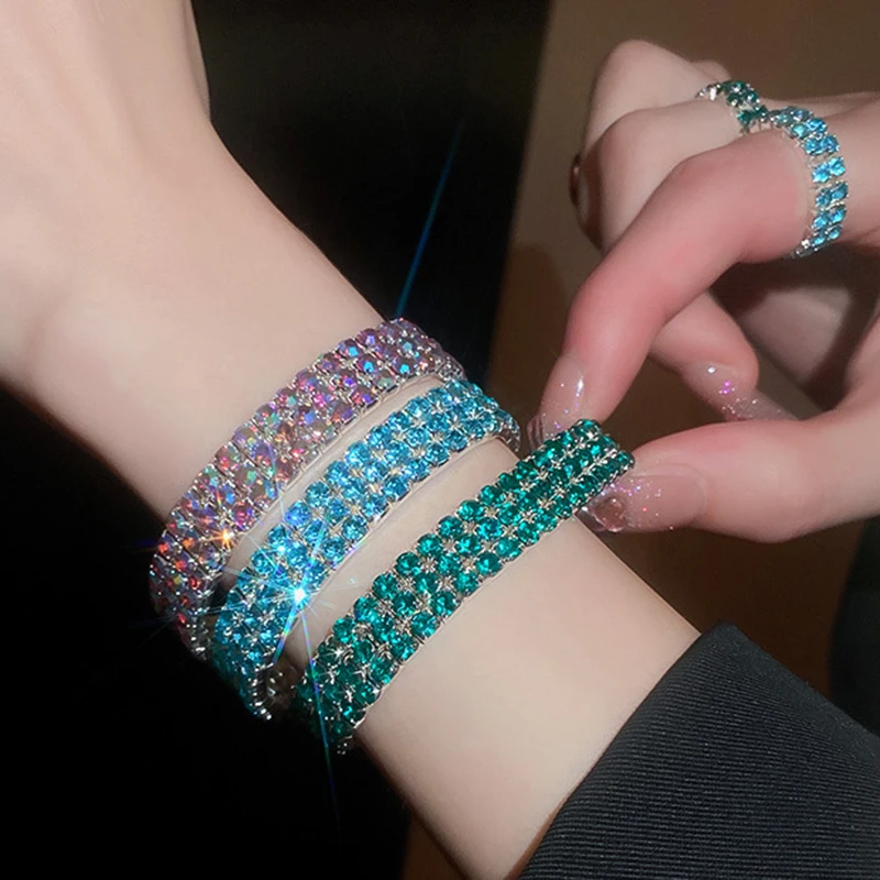 

Exaggerated Full Rhinestone Multi Layer Chain Bracelets Shiny Multicolor Bangle for Women Birthday Party Jewelry Wholesale