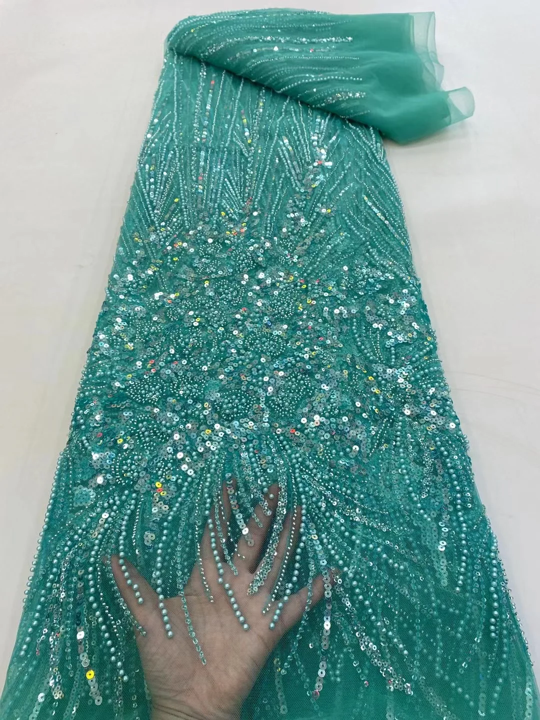 

Latest Nigerian Sequin Embroidery Tulle Mesh Lace Fabric High Quality Swiss 2022 African Bead French Lace Fabric For Party Dress