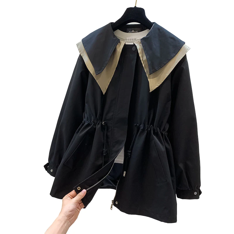 

2022 Casual Women's Black Brown Khaki Windbreaker Jackets Medium And Long Trench Coat For Spring Autumn Winter Clothes FC2018
