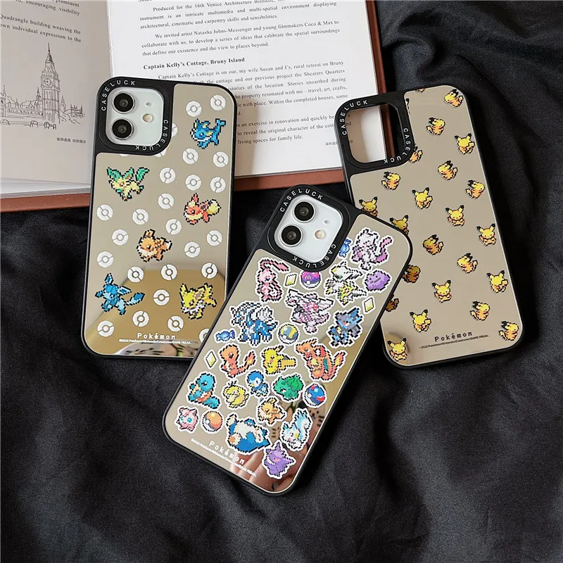 

Fashion Brand Pikachu Pokemon Mirror Cases For iPhone 13 12 11 Pro Max XR XS MAX 8 X 7 SE 2020 Soft Back Cover
