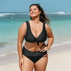 Женский раздельный купальник с V-образным вырезом и завышенной талией