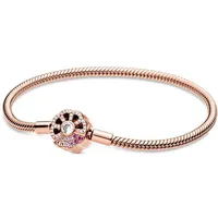 Authentic 925 Sterling Silver Moments Rose Pink Fan With Crystal Clasp Bracelet Bangle Fit Bead Charm Diy Fashion Jewelry