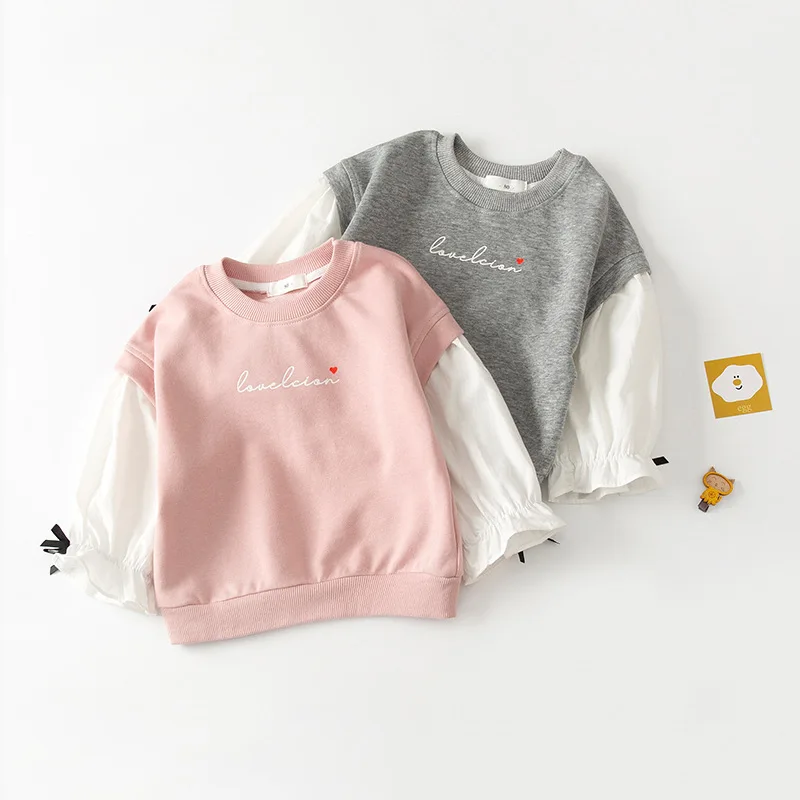 

Mudkingdom Toddler Girl Sweatshirt Letter Printed tees Pullover Patchwork Long Sleeve Girls Top for Kids Clothing Spring Autumn