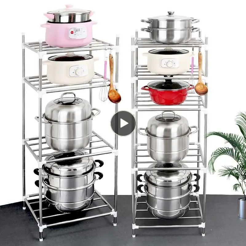 

Кухонная стойка из нержавеющей стали напольные стеллажи для хранения компактные многоуровневые горшки держатель для микроволновой печи к...