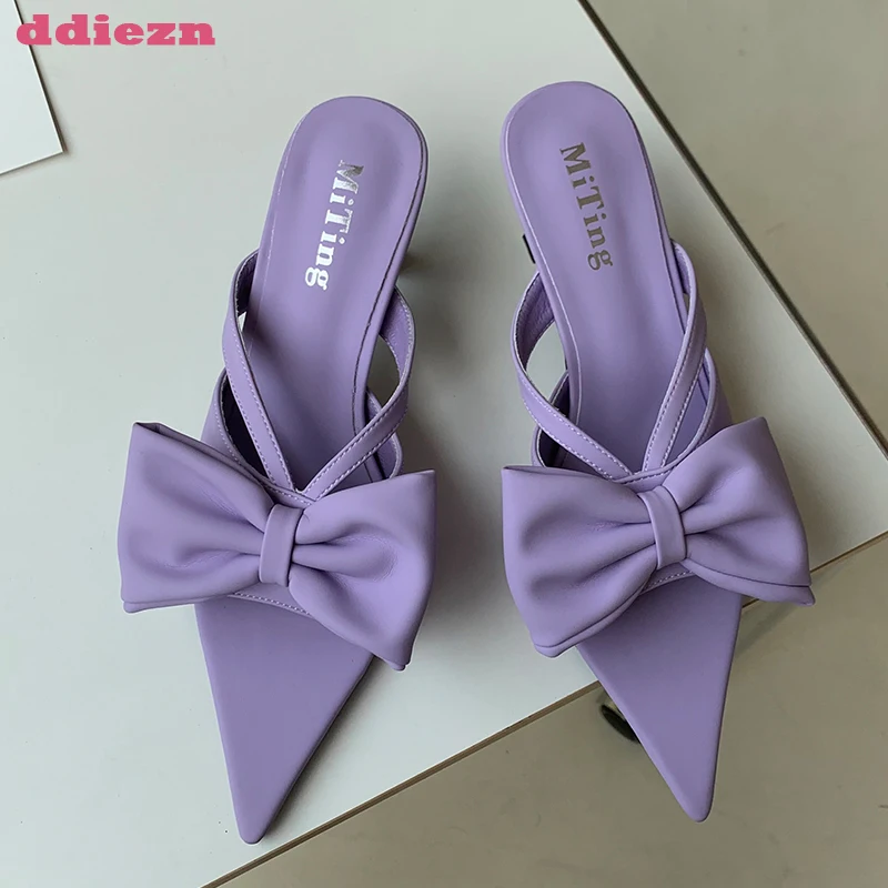 

2023 Women Sandals Pumps Slippers Pointed Toe Female Shoes Thin High Heels New In Fashion Ladies Summer Party Slides Footwear