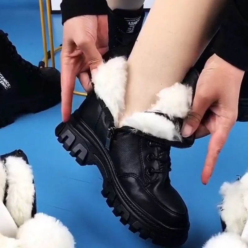 

2023 Autumn Women's Shoes New Winter Fleece All-match Thick Sole Thickened Warm Cotton Boots High-top Casual Shoes Botas Mujer