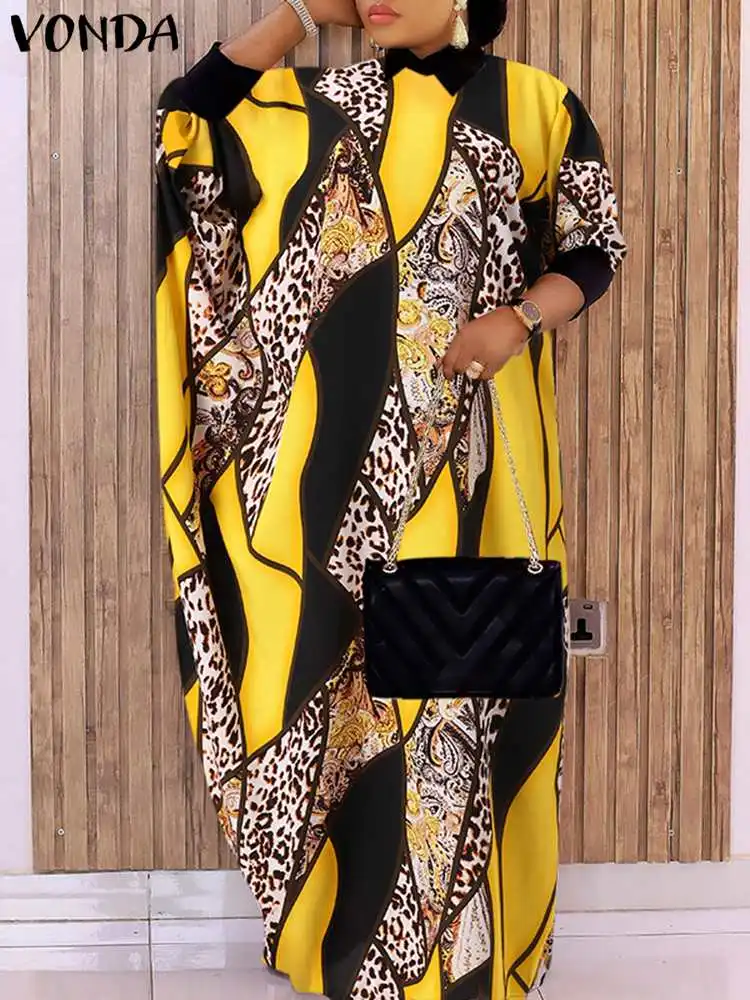 

Women Bohemian Dress 2022 VONDA Summer Sundress Vintage 3/4 Sleeve Vintage Printed Party Dress Beach Holiday Vestidos Robe Femme