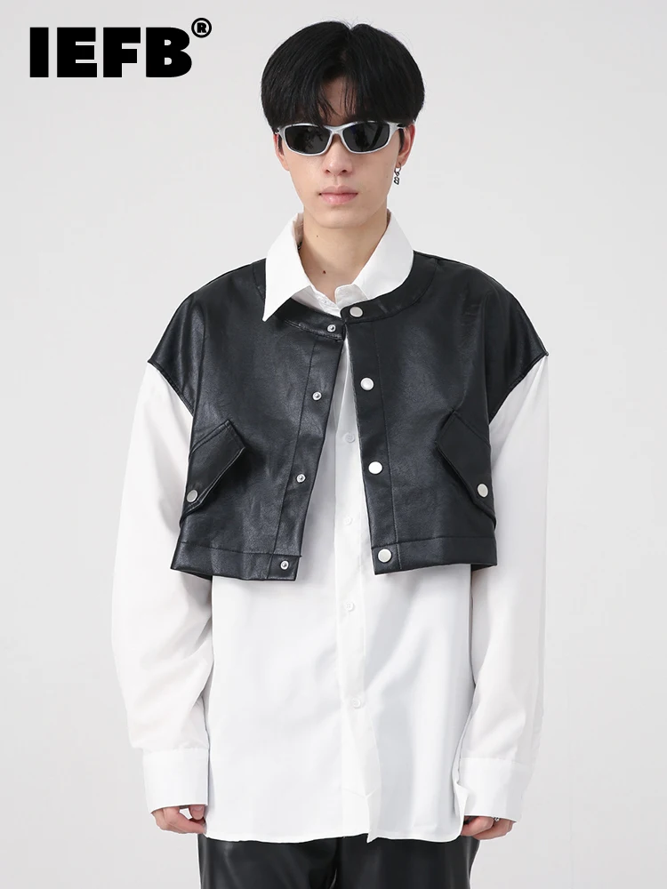 

IEFB Men's Shirt Autumn New Korean Fashion Two Piece Design Long Sleeve 2022 Contrast Color Single Breasted Male Tops 9A5648