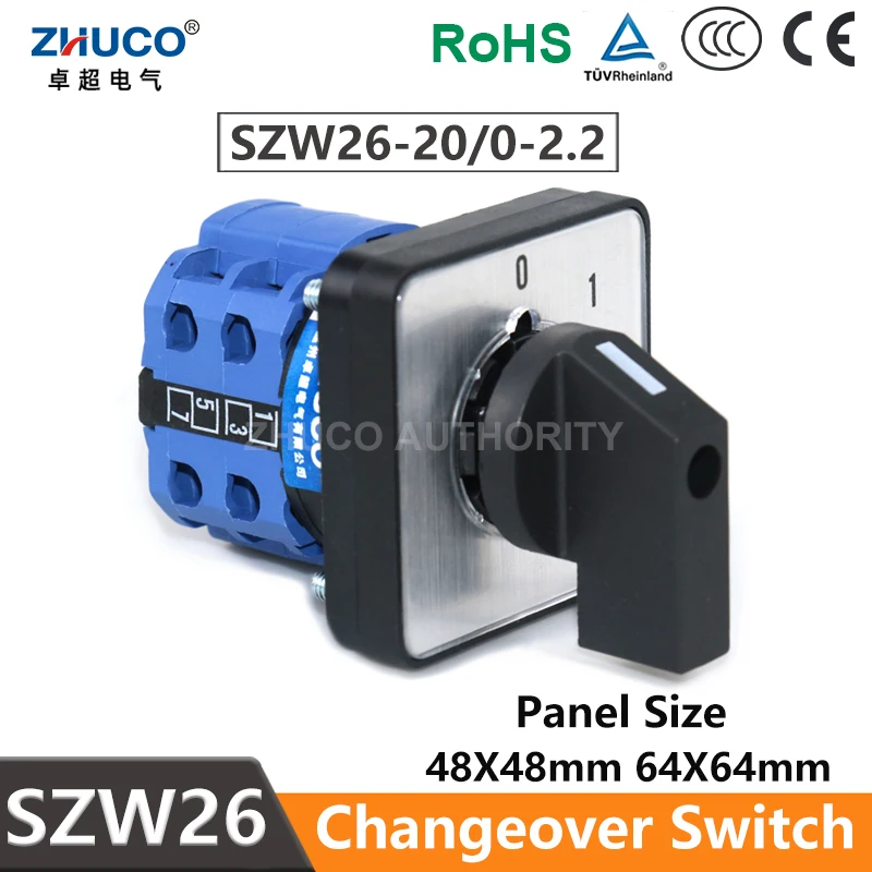 Фото ZHUCO SZW26/LW26-20/0-2,2 LW28 LW39B Выбор переменного тока, 2 полюса, 8 клемм, 0-1-2, трехпозиционный кулачковый переключатель управления питанием, 20 А, 660 В №3