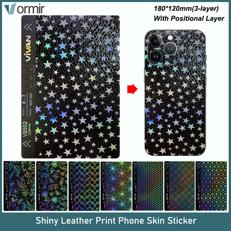Vormir 50 Pcs Shiny Leather Smartphone Skin Sticker Embossed Print Black Back Housing Cover Protective Films for Cutting Machine