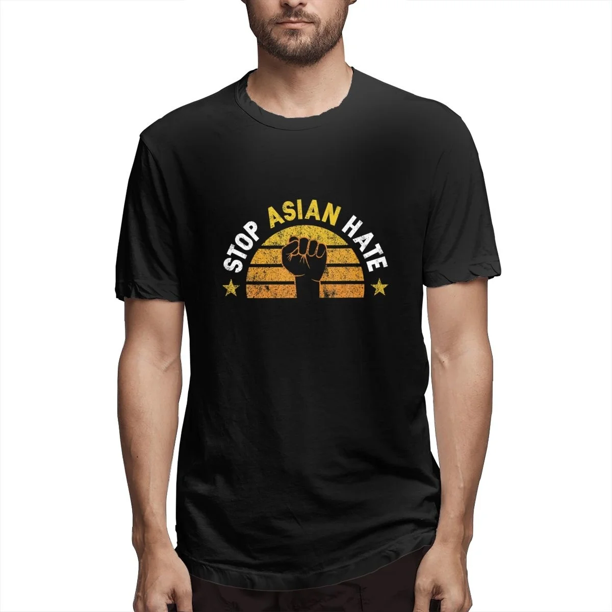 

Hate Stop Asian AAPI Graphic Tee Men's Short Sleeve T-shirt Funny Tops