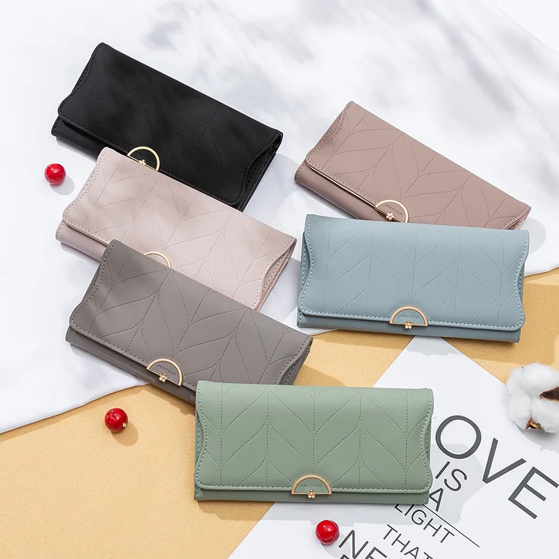 New Wallets Women Fashion Letter Long Tri-fold High Quality Female Flower Hasp Leather Coin Purses Ladies Clutch Bag Card Holder