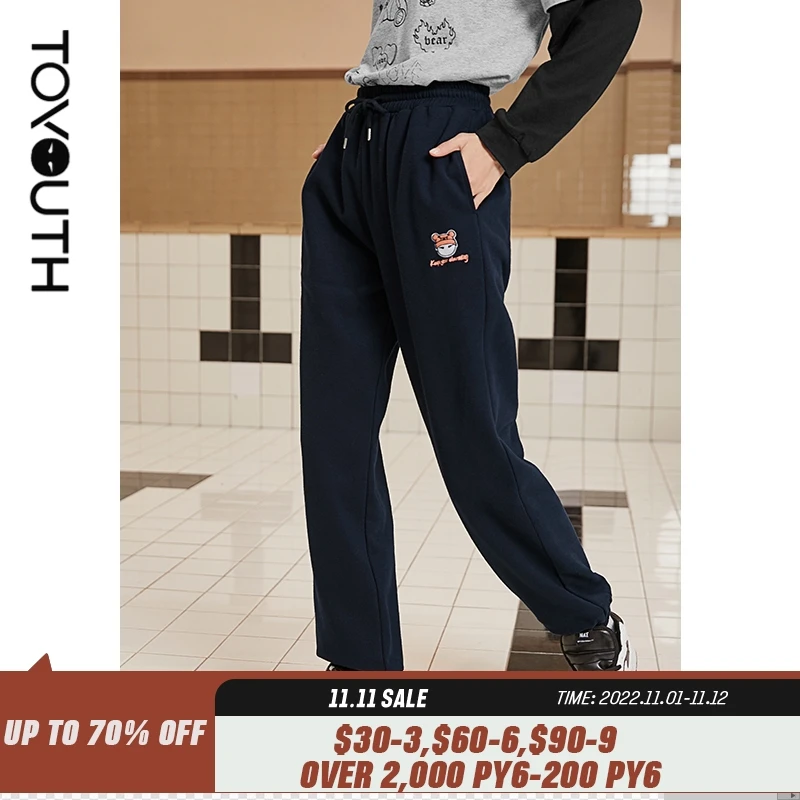 

Женские спортивные брюки на завязках, с мультяшной вышивкой