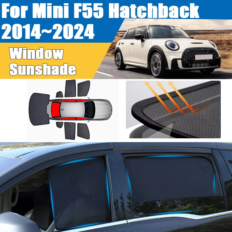 Фото Солнцезащитный козырек для автомобиля Mini F55 Hatchback MK3, 5-дверный, 2014-2024, затемняющая сетка, блокирующая УФ-лучи, шторка на лобовое стекло, автомобильные аксессуары №1