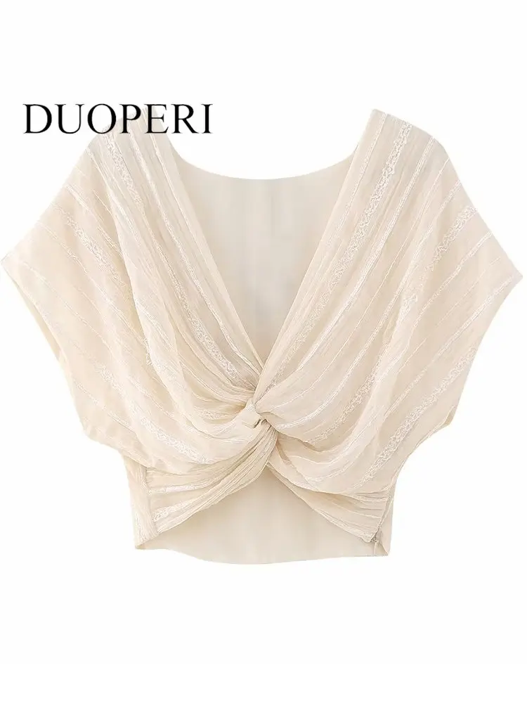

DUOPERI Women Fashion With Knot Khaki Pleated Side Zipper Cropped Tops Vintage V-Neck Sleeveless Female Chic Lady Tank Top
