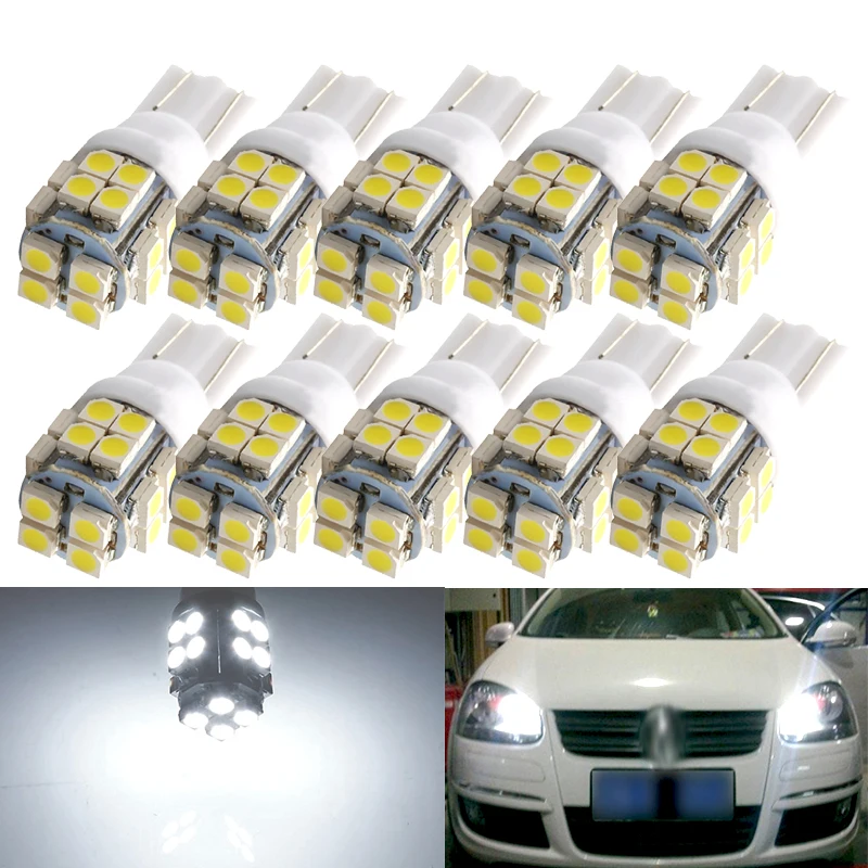 

10 шт., светодиодные лампы T10 W5W 194 12 В 3528 20SMD 7000K