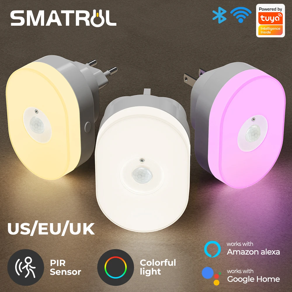 WiFi Tuya Smart Led Night Light PIR Motion Sensor Eu Us Uk Plug In Wall Lamp Warm White RGB Room App Voice For Alexa Google Home