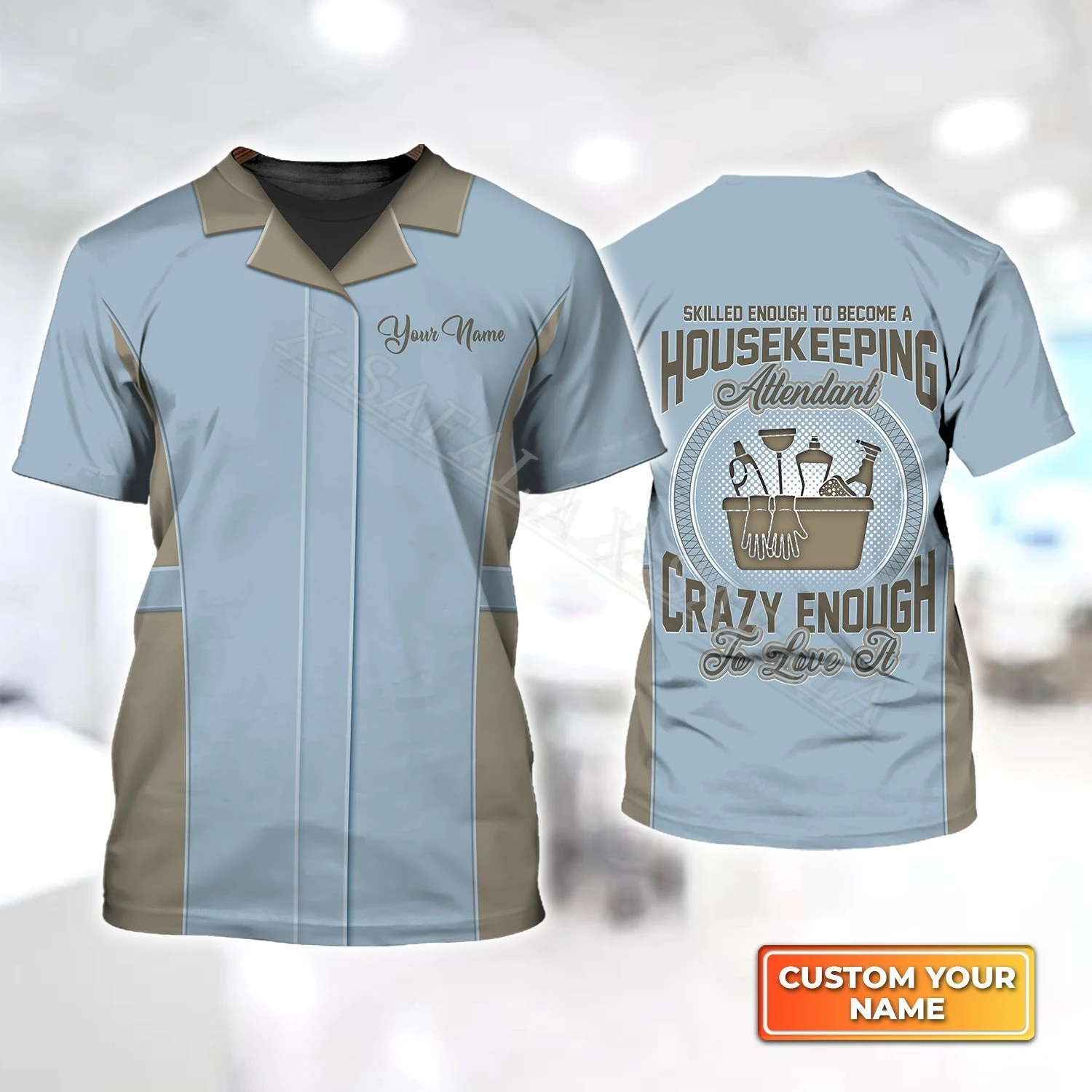 

Housekeeping Cleaner Clean Work Customed 3D Printed High Quality T-shirt Summer Round Neck Men Female Casual Top-3