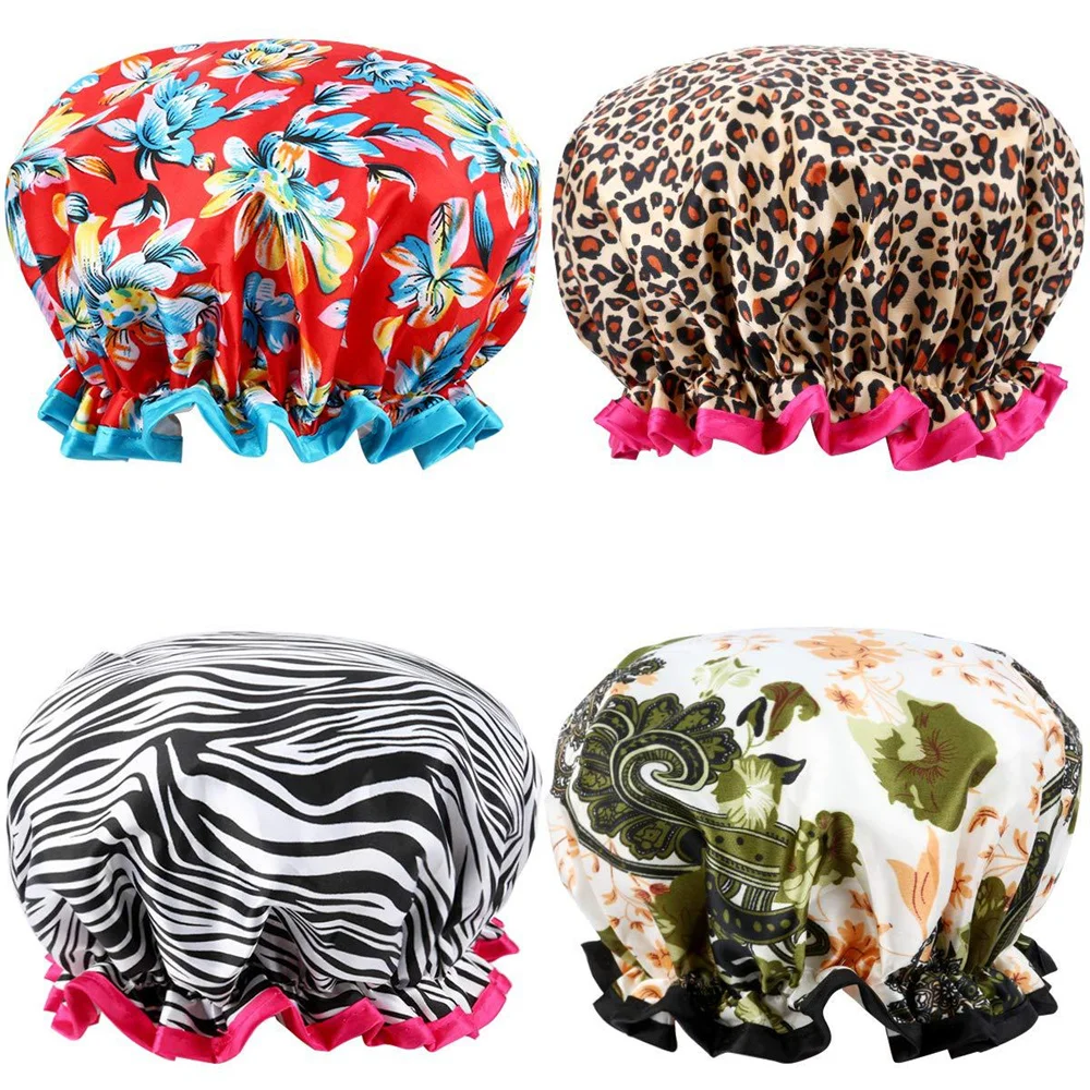 

Waterproof Shower Cap Double Layer Printed Shower Cap Elastic Women Bath Hat CLH@8