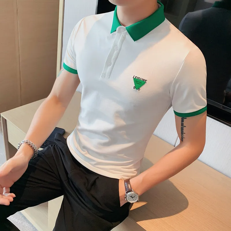 

2022 British Style Summer American New Men's Lapel Polo Shirt Cotton Short Sleeve Casual Business Fashion Slim Fit T-shirt S-4XL