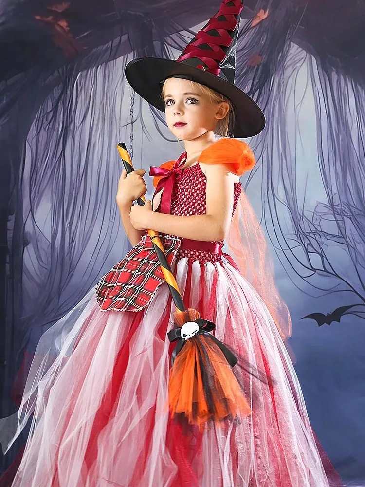 

Halloween Children's Witch Also Crazy Puffy Dress New Makeup Ball Girl Witch Dress
