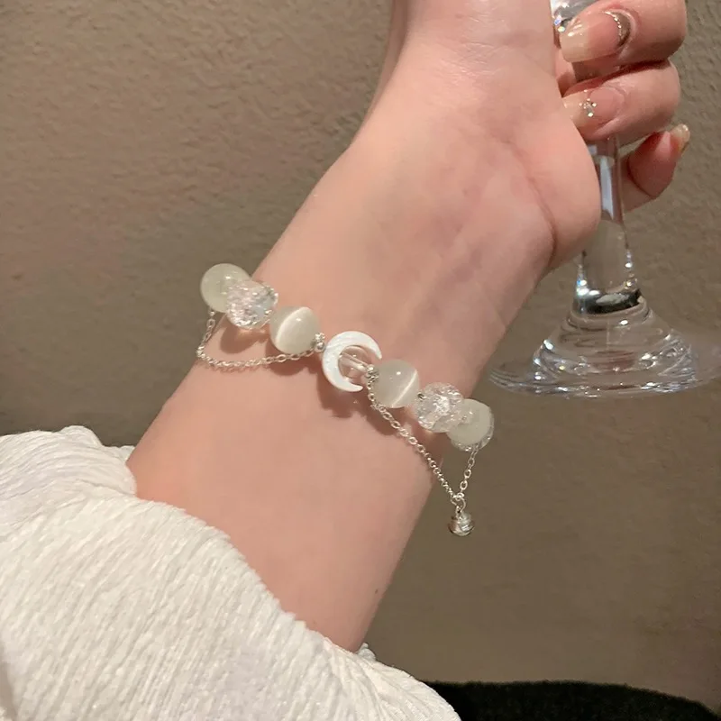 

YOUNGX Korean Trendy Opal Stone Moon Beaded Bracelet Luxury Elegant Cat Eye Crystal Bracelets For Women Jewelry Gift