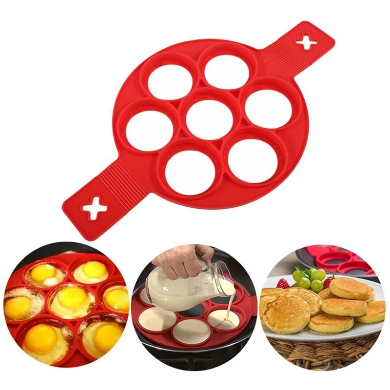 

7 Holes Silicone Egg Pancake Maker Non-stick Egg Cooker Omelettle Mold Kitchen Pastry Fried Egg Ring Mould Baking Accessories