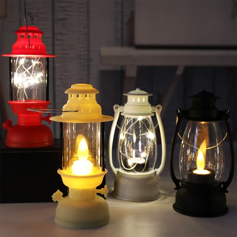 

Vintage Hurricane Lantern Battery Operated Hanging Candle Light Retro Antique LED Oil Lamp for Christmas Decoration