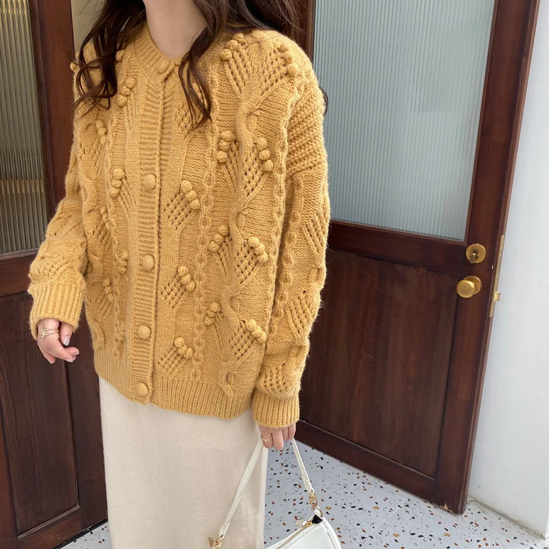 

Sweet Cardigan Women Round Neck Solid Loose Sweater Women 2022 Spring Autumn Korean Fashion Yellow Blue Elegant Knitwear Female