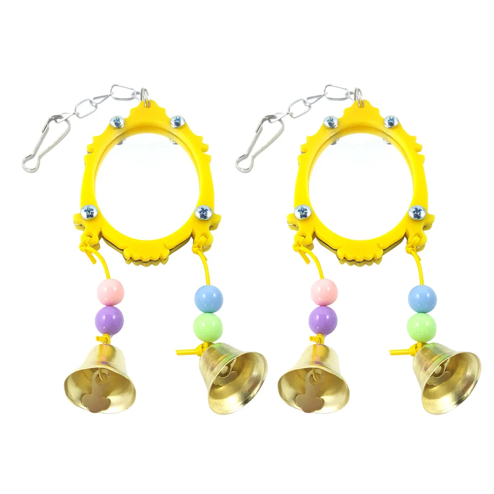 

2pcs Decorative Bird Mirrors with Bells Hanging Mirror Playthings (Yellow)