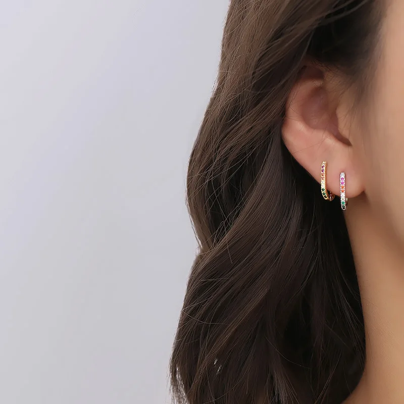 

Colorful Crstal Zirconia U Shape Huggie Hoop Earrings for Women Jewelry Piercing Mujer Pendientes Wholesale Party Gifts