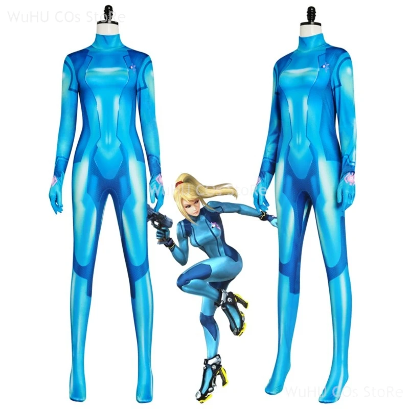 Игра Metrooid Samus Aran Косплей Game Hero Костюм Синий Комбинезон Женский Zero Боди Мощный