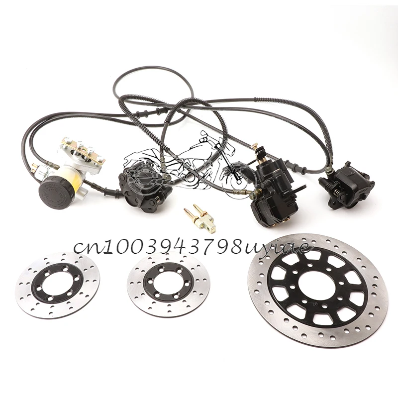 

Go kart part Hydraulic Front Rear Brake Calipers Pad Assembly System & brake disc for 150cc 250cc ATV Quad Dirt Bike Dune Buggy
