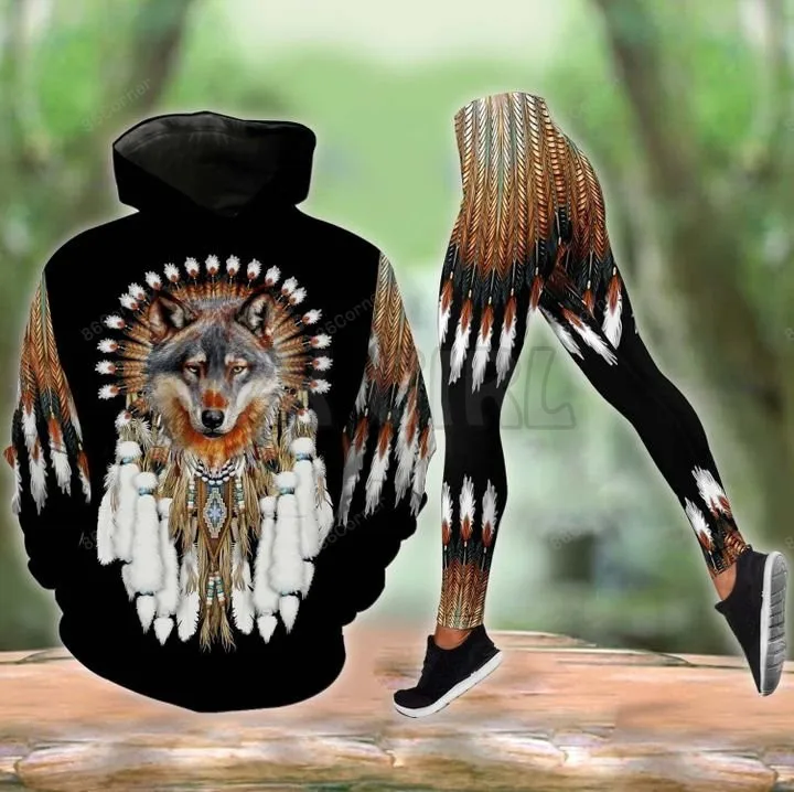 YX Girl  Native Wolf 3D All Over Printed Hoodie Set  3D Printed Apparel