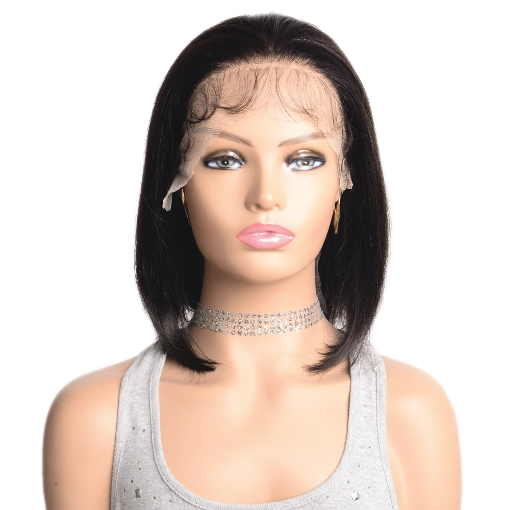 

Прямой парик Боб на полной сетке, Короткие 12-дюймовые предварительно выщипанные волосы, перуанские парики Реми для черных женщин, человечес...