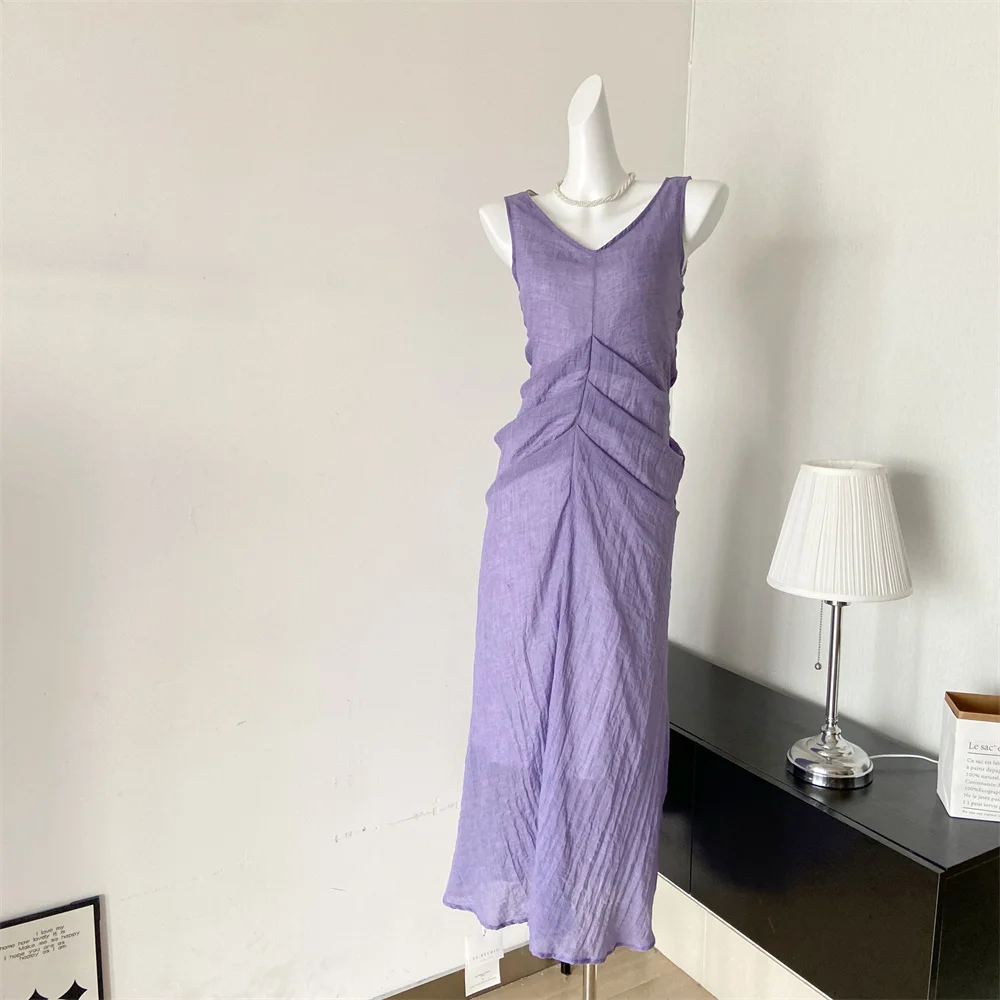 Женский цельный длинный слитный сарафан с V-образным вырезом