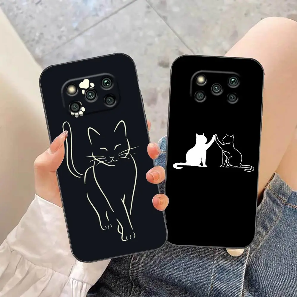 

Cute Funny Cat Line Art Cover Funda Case For Xiaomi 11 11X 11T 12 12X Poco F1 X3 M3 F3 GT M4 X4 NFC Pro Lite 5G NE Carcasa Case